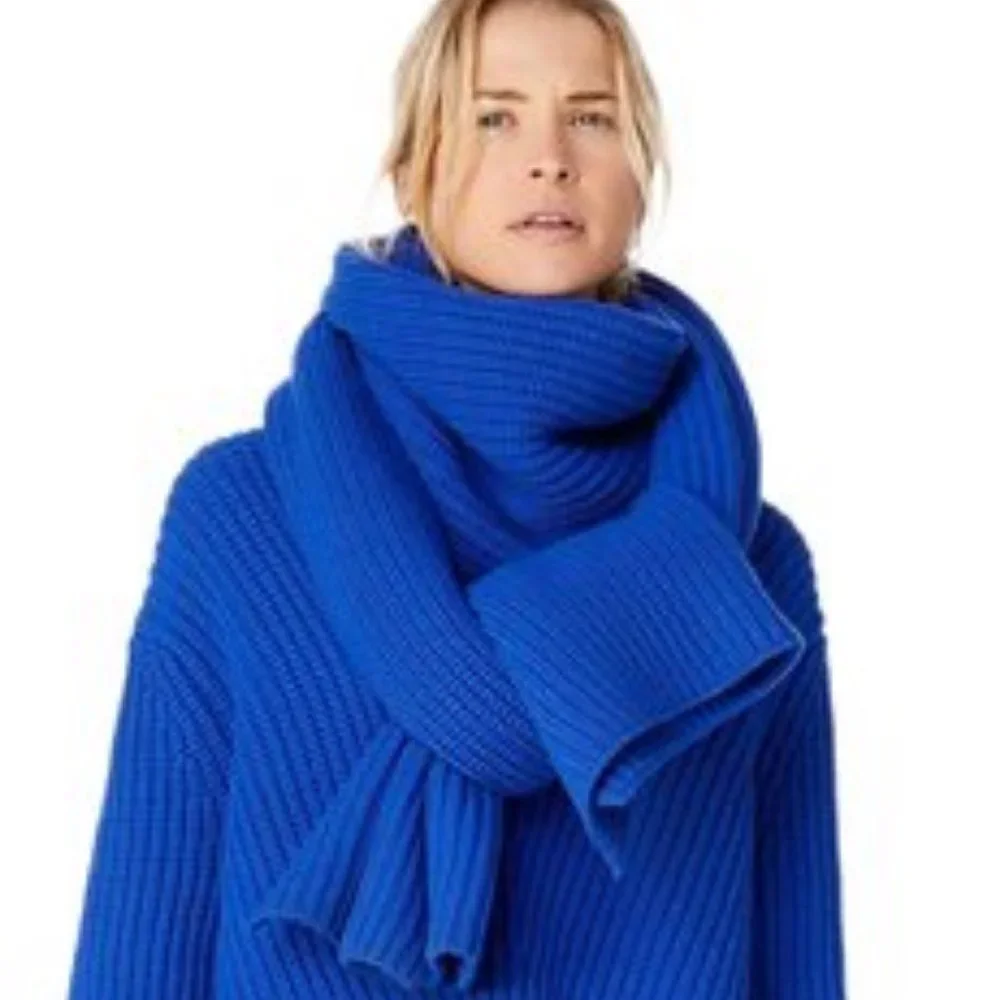Tory Burch Royal Blue Ribbed Knit Scarf